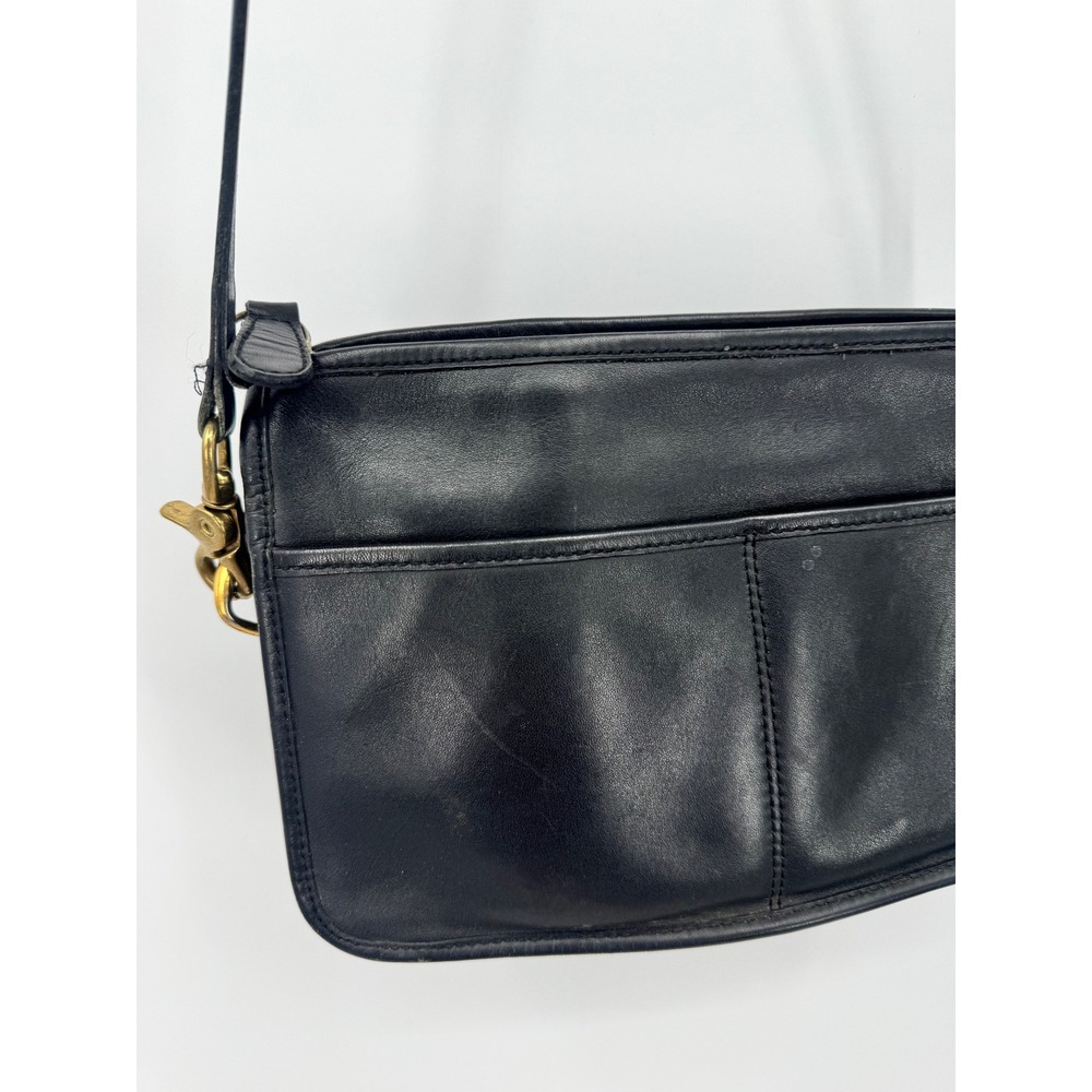Coach Crossbody Bag Women OS Black Vintage Leather Brass Hardware Slim Handbag - Picture 1 of 16